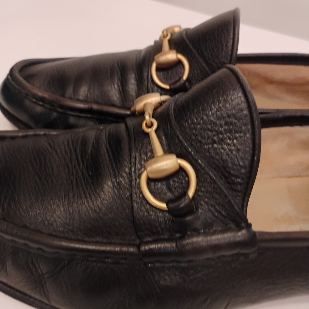 GUCCI HORSE BIT MENS LOAFERS Leather Gold Horsebit Size 9D - Picture 8 of 16